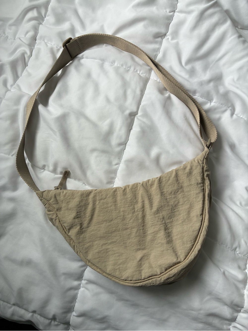 Uniqlo Beige Crescent Crossbody Bag - Minimal Women's Shoulder Bag